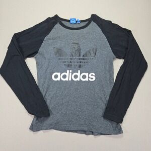 Adidas Long Sleeve T-Shirt Trefoil Logo Gray Black Raglan‎ Tee Size S